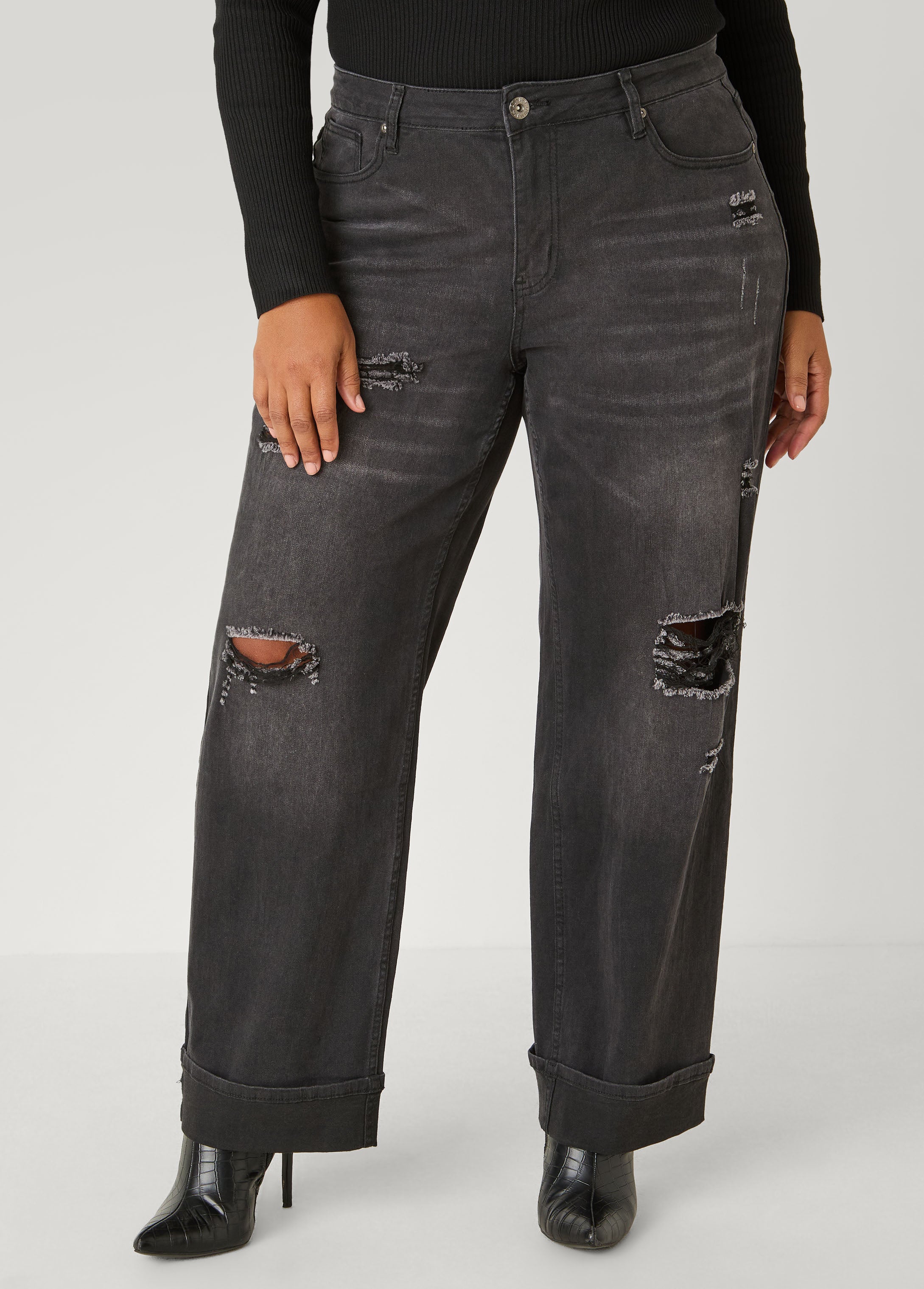 Plus Size Distressed Straight Leg Jeans