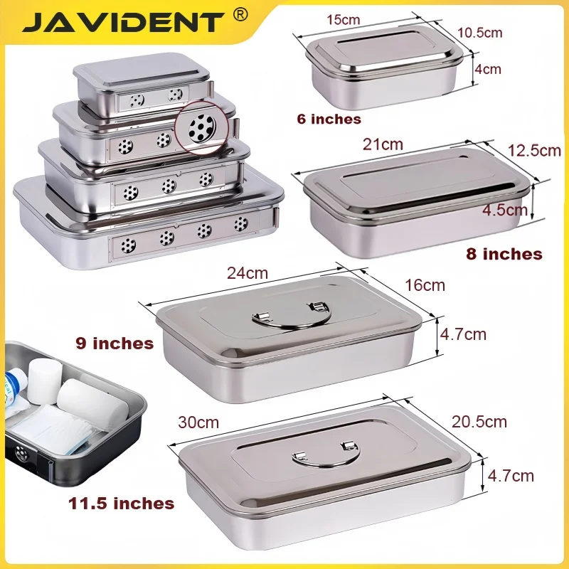 1 pièce Boîte de désinfection dentaire en acier inoxydable, plateau chirurgical, outils d