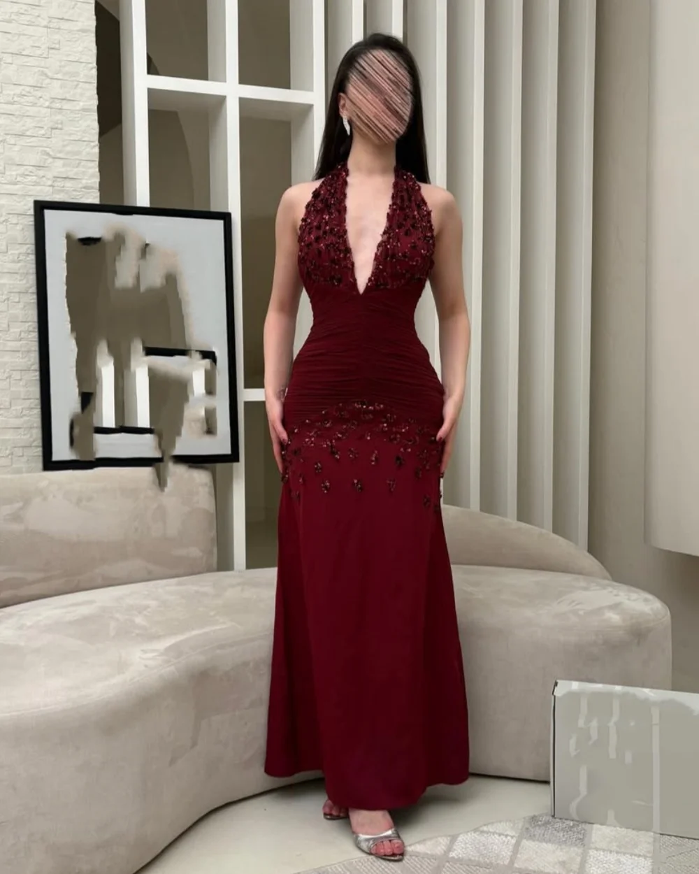 Customized Sparkle Sexy Prom Dresses Halter Sequined Straight Party Dress Chic Sleeveless Ankle Length Dresses Evening Dresses