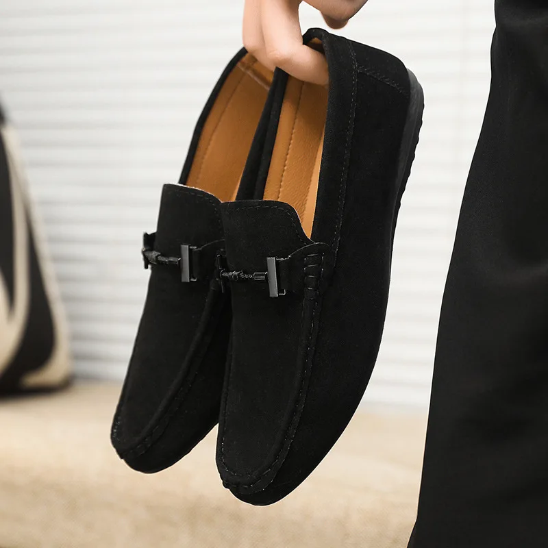 Chaussures décontractées pour hommes, chaussures de mode pour hommes, chaussures en daim faites à la main, chaussures en cuir véritable pour hommes, mocassins pour hommes, chaussures plates pour hommes, chaussures de conduite pour hommes.