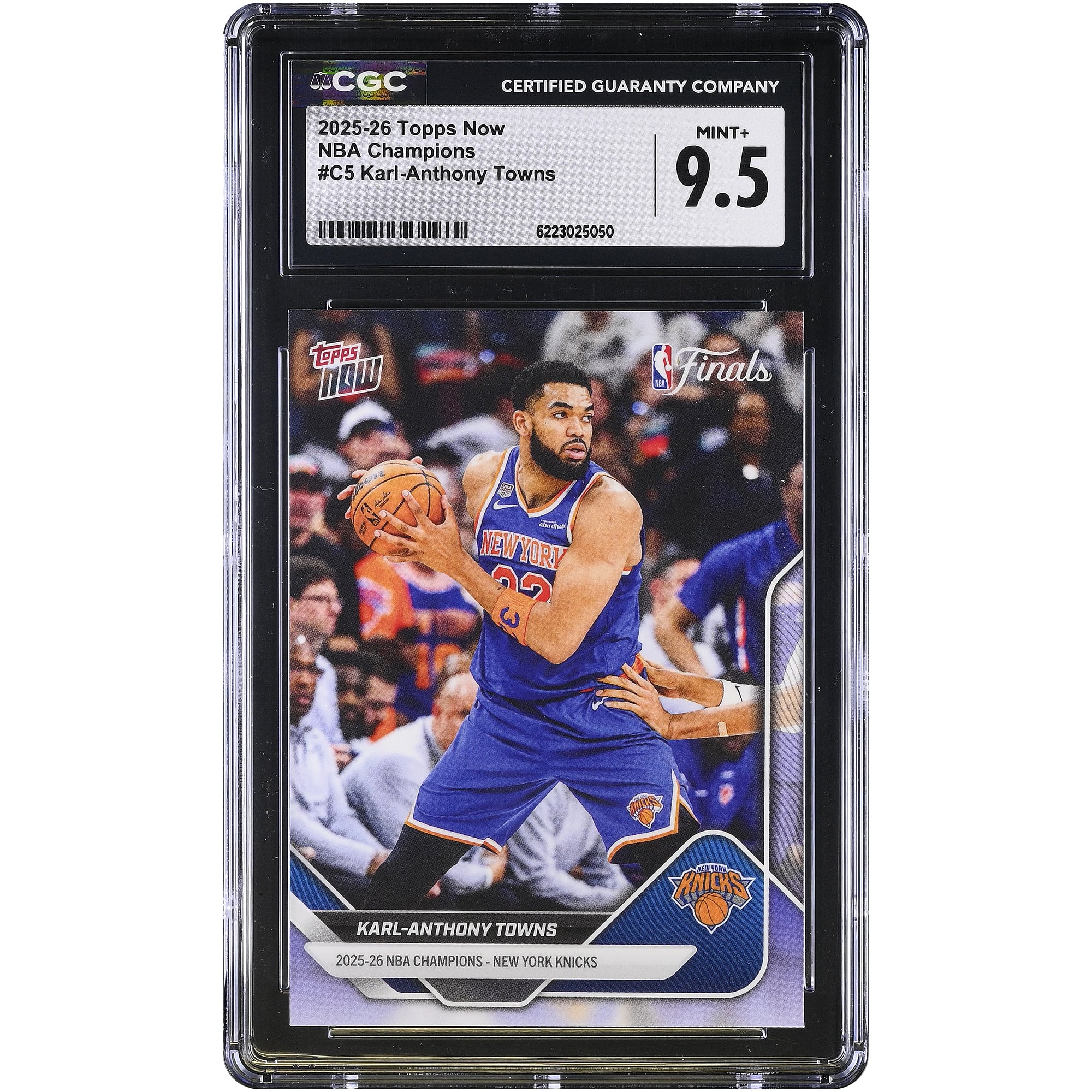 Carte de Karl-Anthony Towns, New York Knicks, Topps Now 2025-26 Champions NBA, n° C5, authentifiée CGC, état neuf+ (9,5/10). - No Gender Taille: No Size