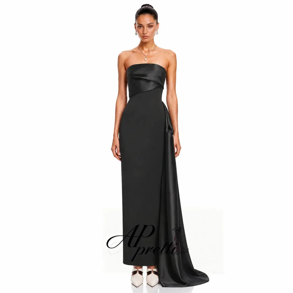 AP pretti Classic Black Mermaid Formal Prom Gown Strapless Satin Wedding Party Dress Customized Evening Gown Dress ﻿2026