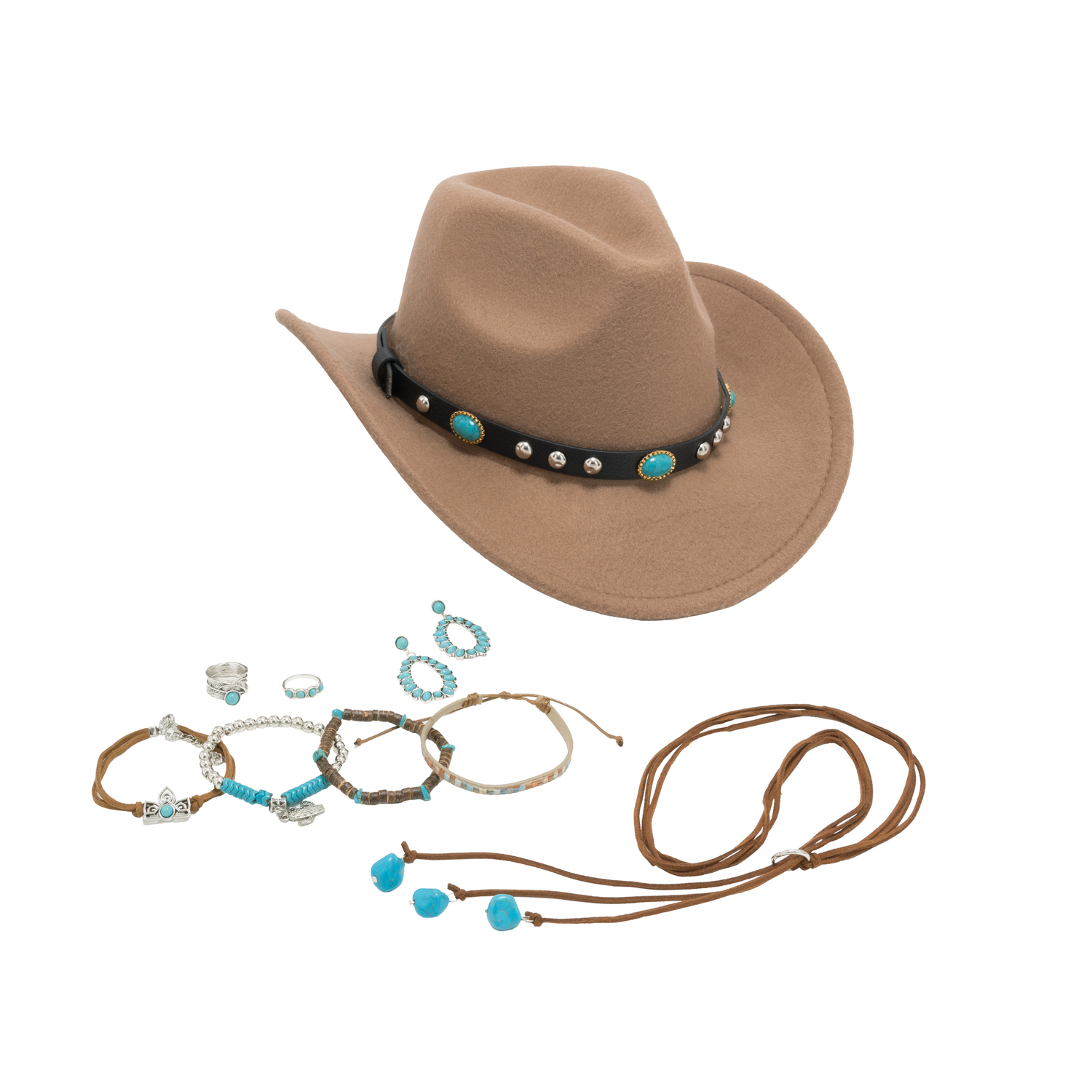 Lot d'accessoires "Cowgirl", 10 pièces, marron/turquoise