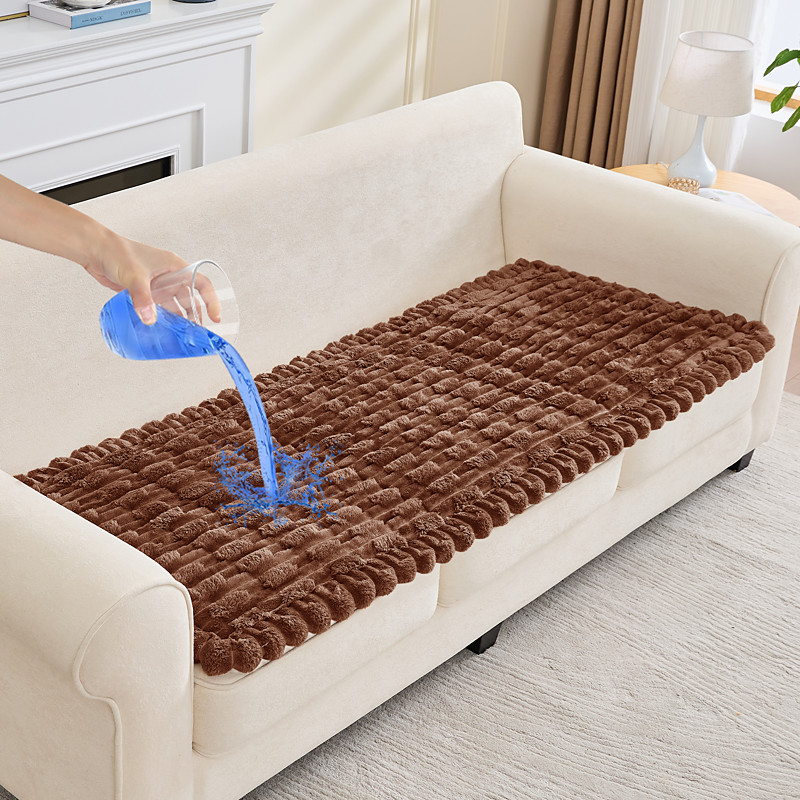 100% Waterproof Plush Sofa Cushion Cover Soft Velvet Couch Seat Slipcover Pet Friendly Non-Slip Washable Furniture Protector for Dogs Cats Sectional Seat Cushion Pad