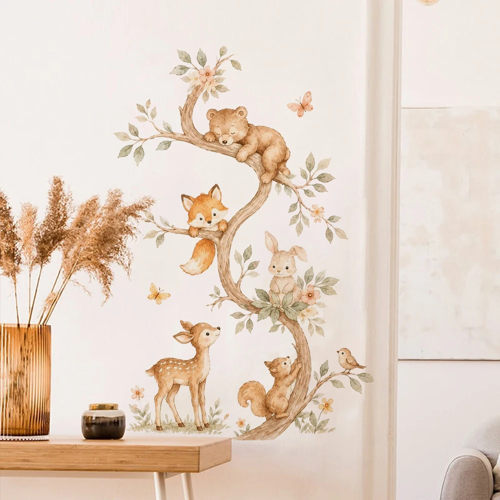 Wandsticker mit Waldtieren, Baum, Dschungel, Bär, Fuchs, Hirsch, Hase, für Schlafzimmer, Spielzimmer, Wohnzimmer, Heimdekoration