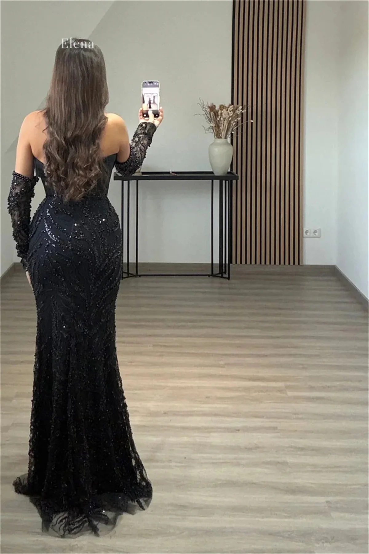 Elena Sequin Off The Shoulder Black Mermaid Formal Evening Gown Heavy Beaded Embroidery Beading Modest Evening Wear Customized
