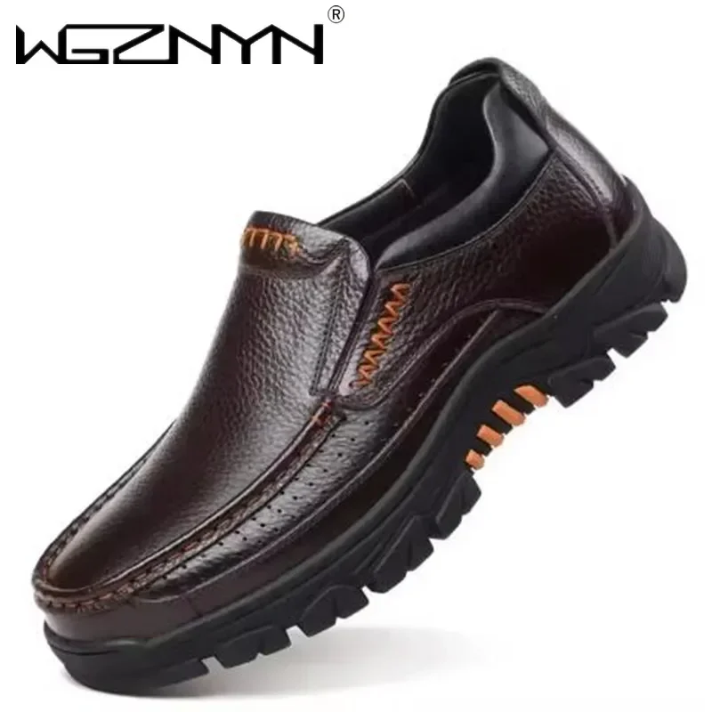 2026 Neue Handgefertigte Echtleder-Schuhe Größe 48 Herren-Slipper Weiches Leder Herren Dicksohliger Freizeitschuh Männliches Schuhwerk Schwarz Braun Slip-on