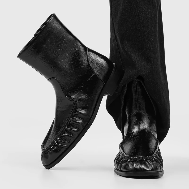 Klassische Herren-Stiefeletten, Schwarz, mit seitlichem Reißverschluss, Marken-Herren-Freizeitschuhe mit Absatz, Business-freundliche Chelsea-Stiefel, Gesellschaftsstiefel, Größe 38-46, Herrenstiefel