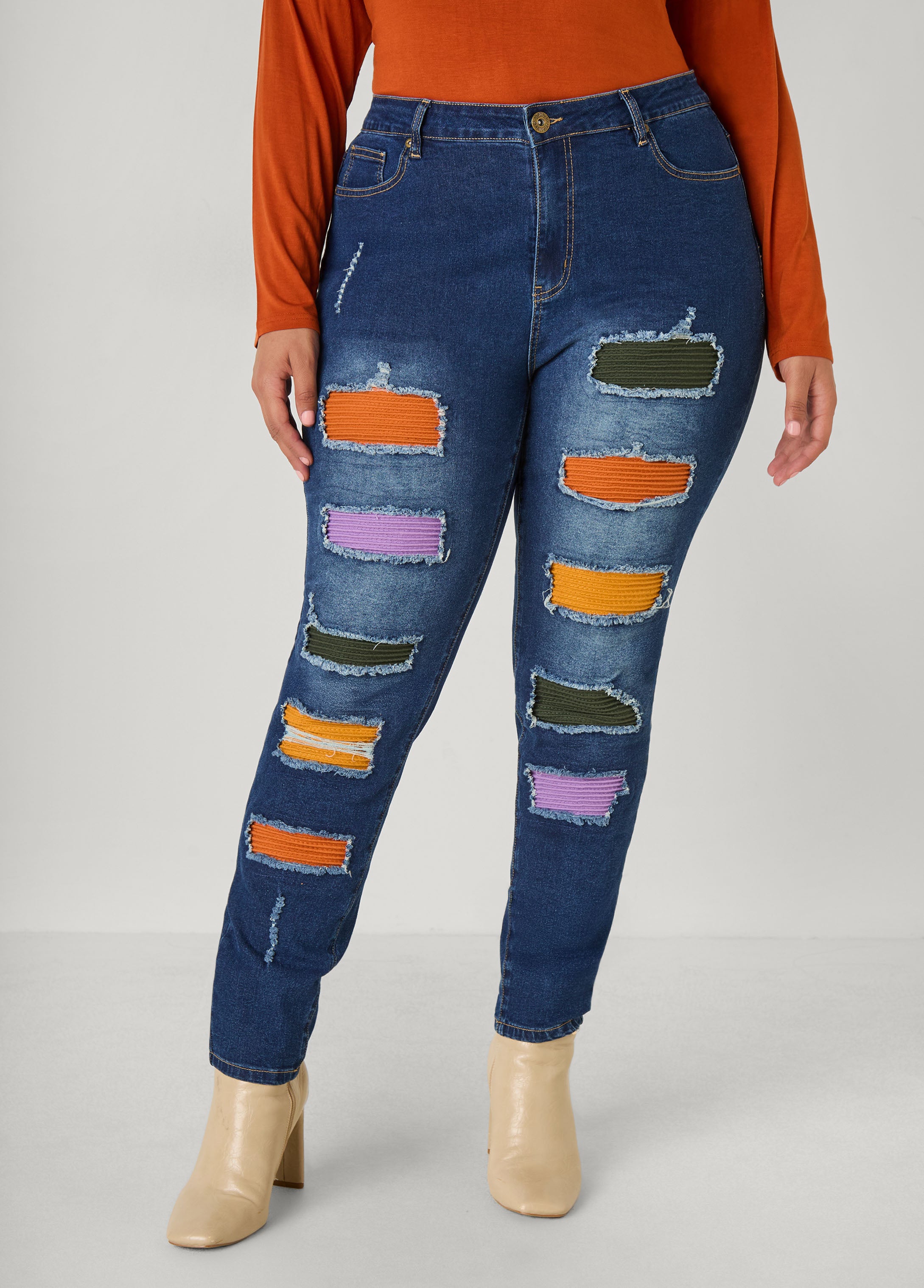 Plus Size Cutout Ribbed Skinny Jeans
