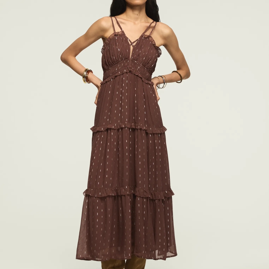 Lucky Brand Strappy Print Mix Maxi in Mauve