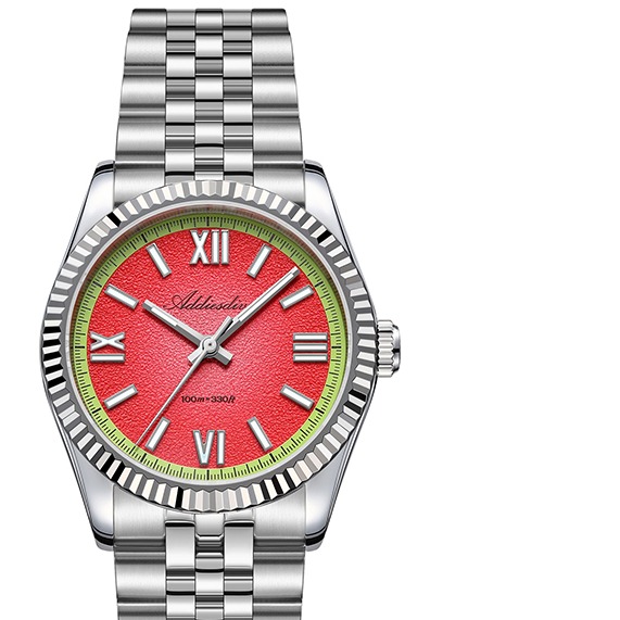 Colorful Dial Mens Quartz Watch Stainless Steel Luminous Wristwatch red