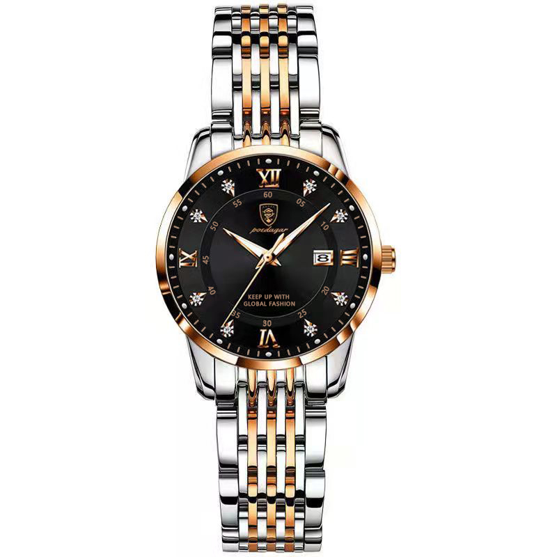 Luxury Women Quartz Watch Waterproof Stainless Steel Luminous Date Watch 268 Rosegold Black S