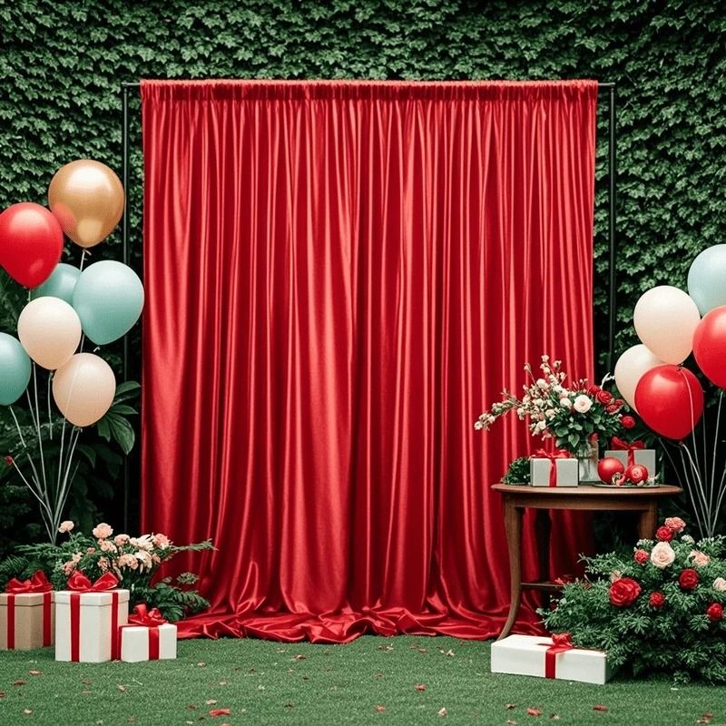 Lustrous Satin Backdrop Curtain Drapes (Smooth Silk Like Stage Background Cloth For Weddings, Photo Booths & Parties) red w140xh600cm