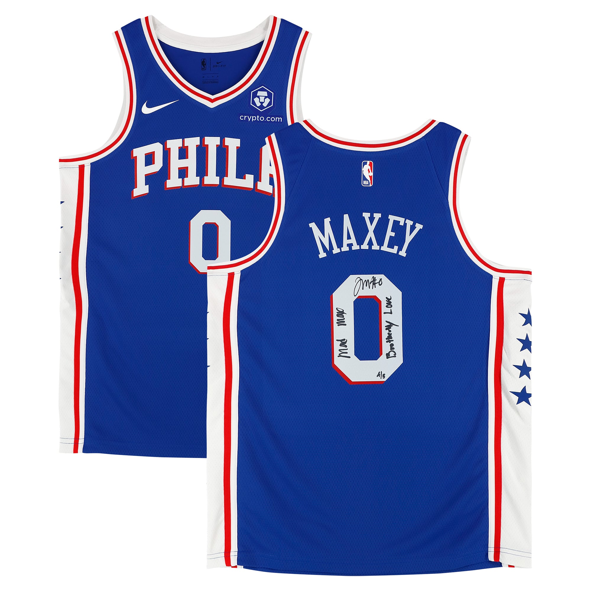 Tyrese Maxey Philadelphia 76ers signiertes blaues Nike Icon Edition Swingman-Trikot mit mehreren Inschriften – Limitierte Auflage von 5 Stück