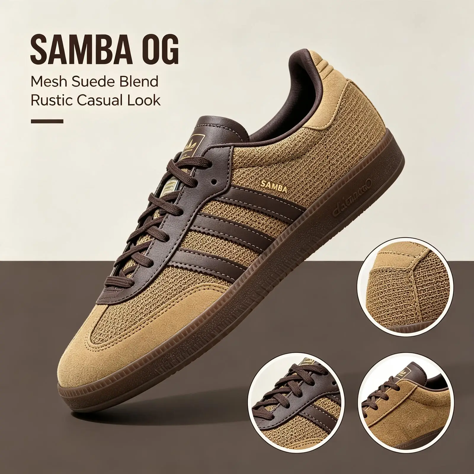 Adidas Offizielle Original SAMBA OG JR0884 Low-Top Skateboard-Schuhe Unisex Gold Beige Wildleder Gummisohle Retro-Sneakers