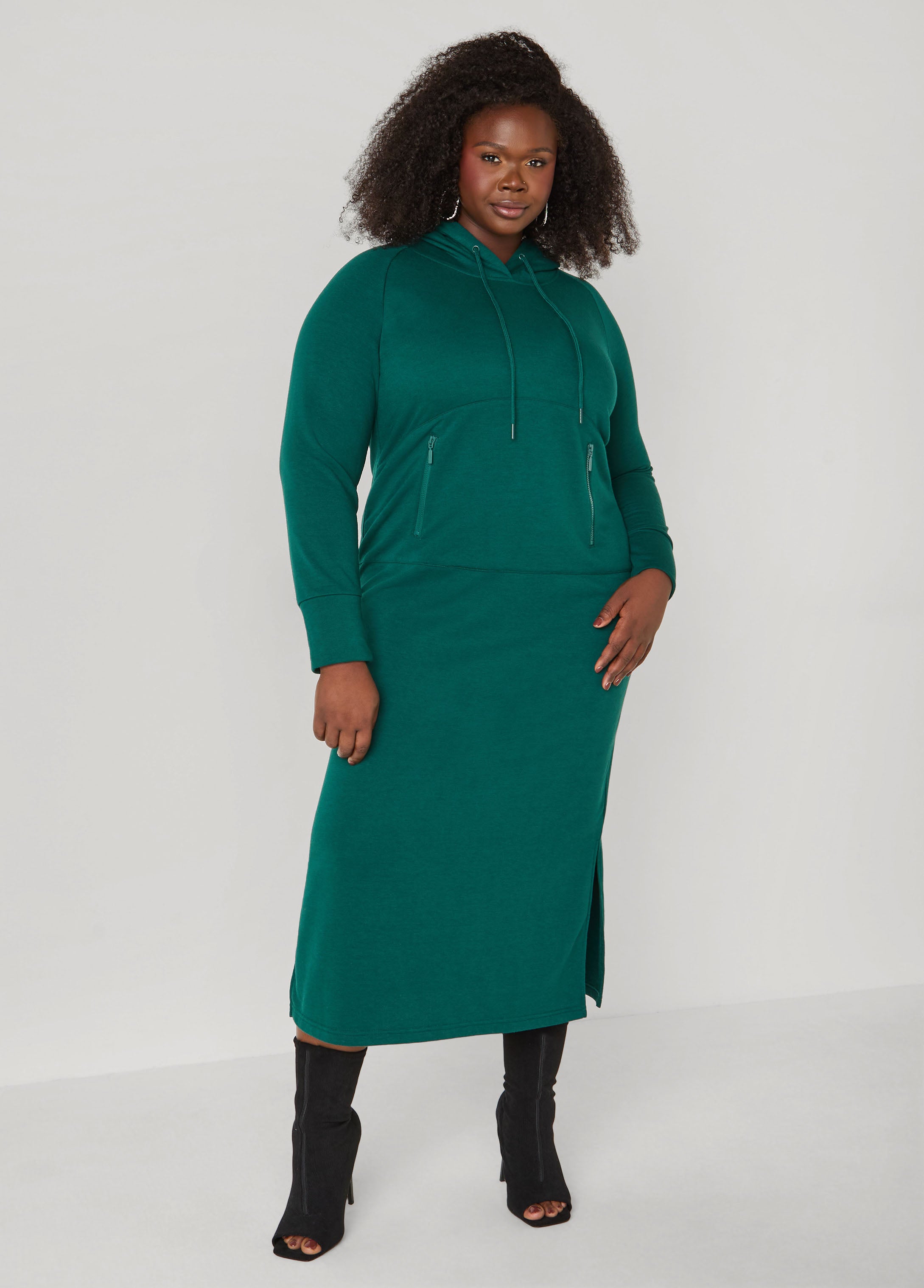 Plus Size Hooded French Terry Maxi Dress