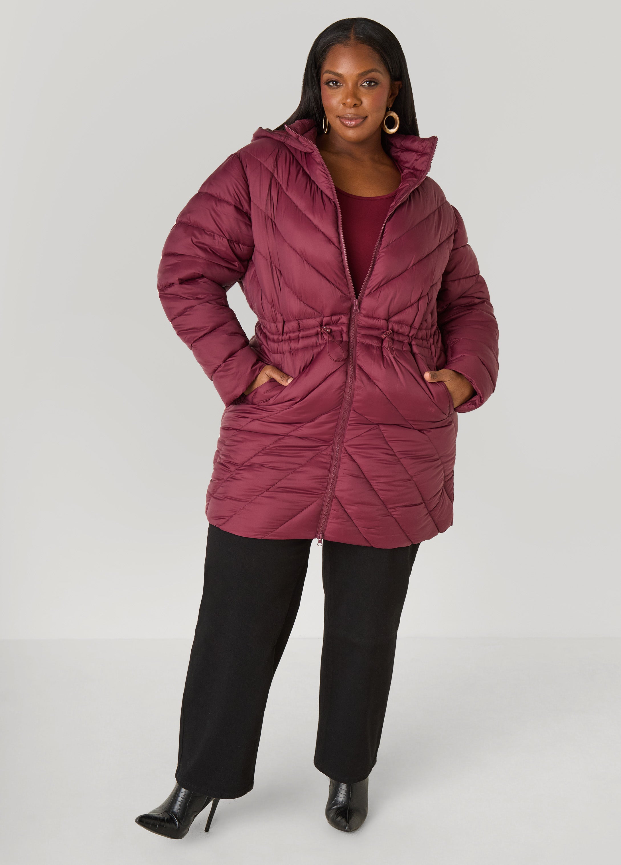 Plus Size Drawstring Puffer Coat