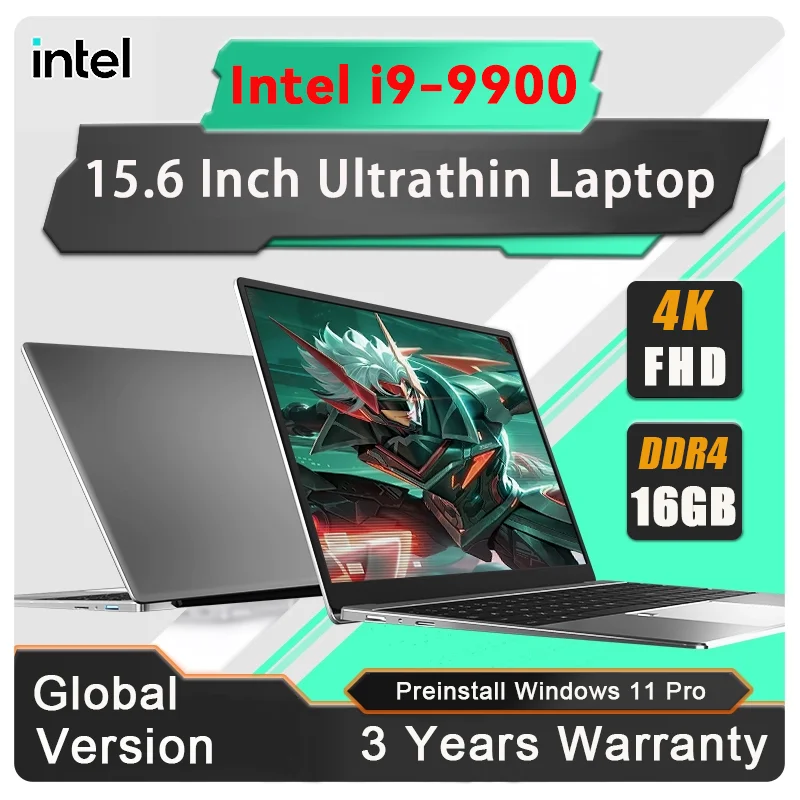 Ordinateur portable 2026, tout nouveau, portable, Intel Core I9 9900 / I3-6100U, déverrouillage par empreinte digitale, clavier rétroéclairé, ordinateur portable, Windows 11 Pro, 15,6 pouces, 16 Go de RAM, 512 Go, 1 To de SSD, ordinateur de jeu, PC...