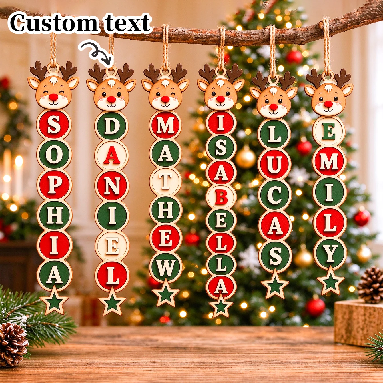 Décorations de Noël en bois personnalisées, décorations de renne à suspendre, Noël, décorations à suspendre avec nom personnalisable, décorations à suspendre avec lettres, découpe au laser, décorations de Noël au laser, décorations de renne et de...