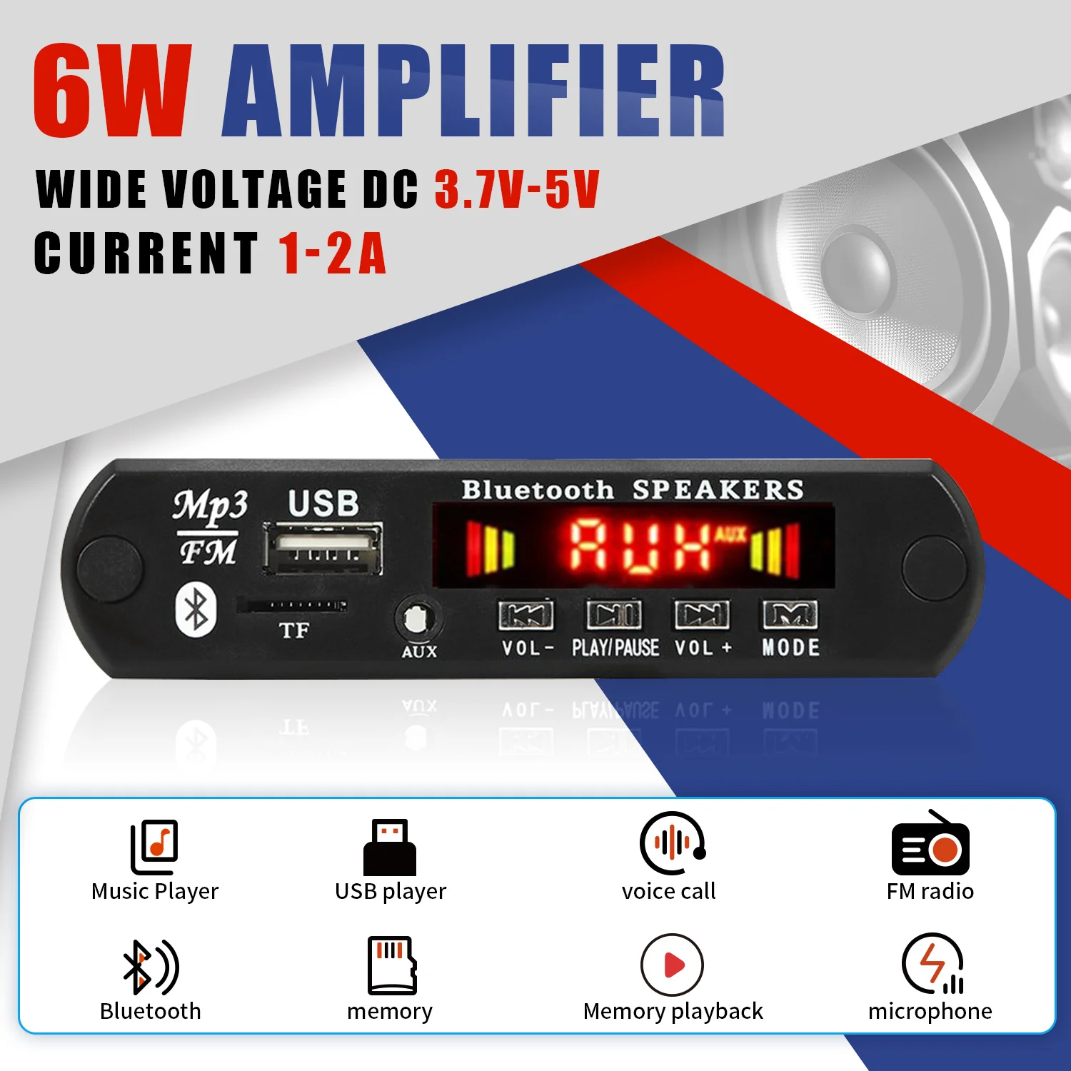 Amplificateur 6W bricolage MP3 WMA WAV APE FLAC carte décodeur 5V 3W Bluetooth 5.0 enregistrement d