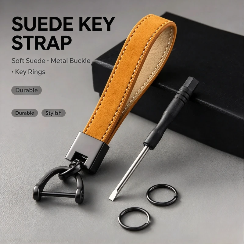 Porte-clés de voiture, cordon de clé détachable, pendentif pour télécommande de voiture, cuir suédé, fermoir métallique multicolore pour SUV, berline, hayon, break, monospace.