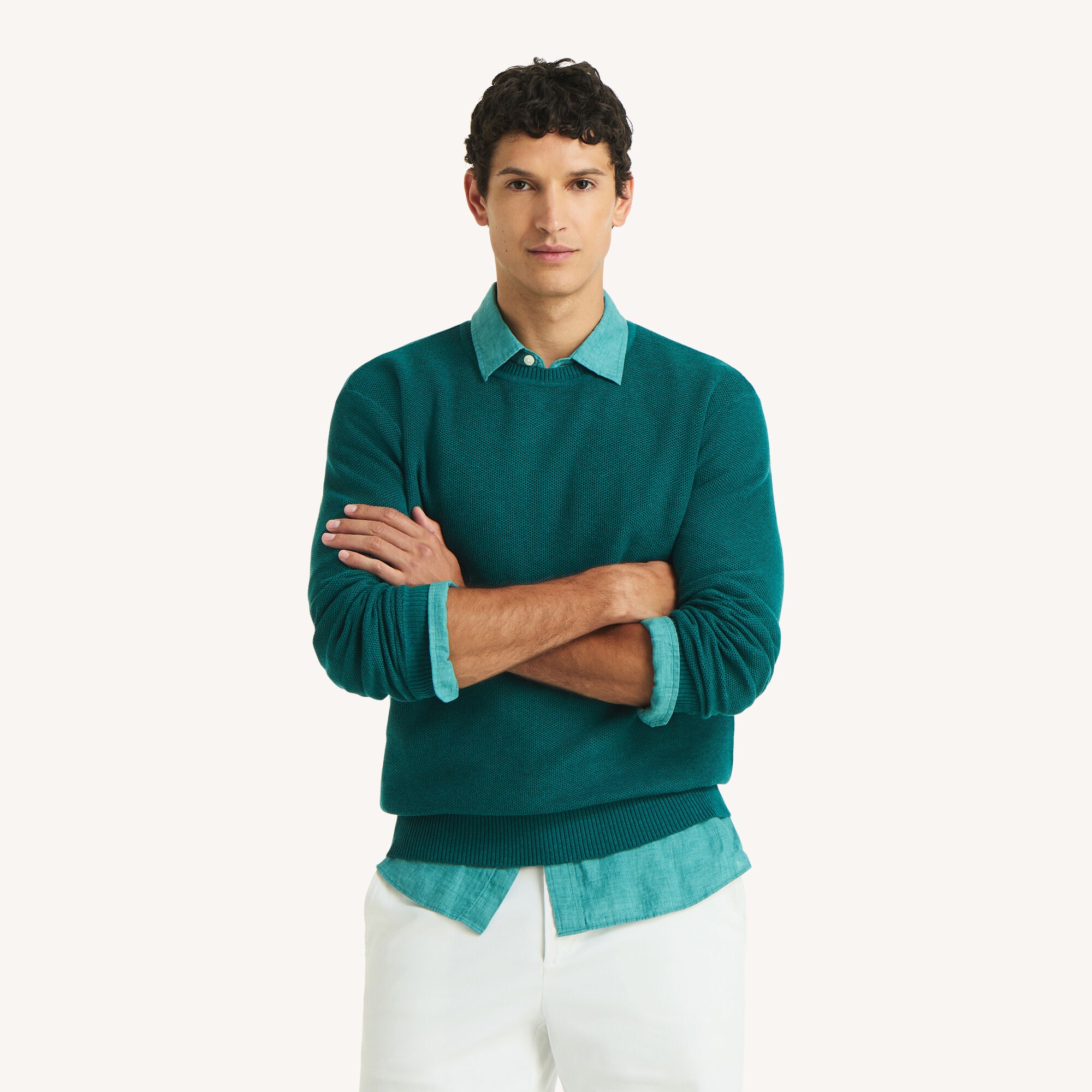 Nautica Men's Textured Crewneck Sweater 310 (Shaded Spruce Heather), XL