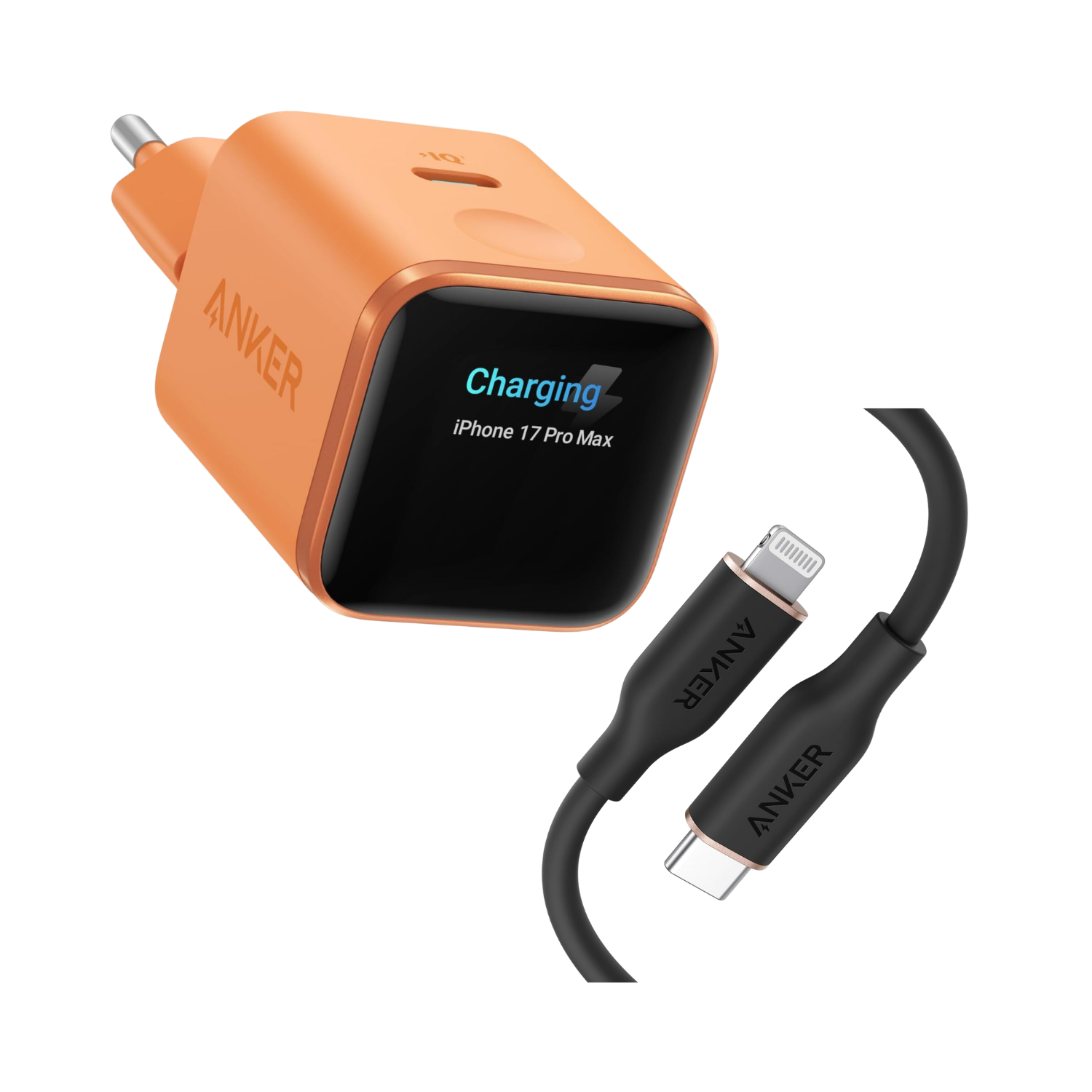 Anker Nano Ladegerät (45W, Smart Display) + Anker 641 USB-C auf Lightning Kabel