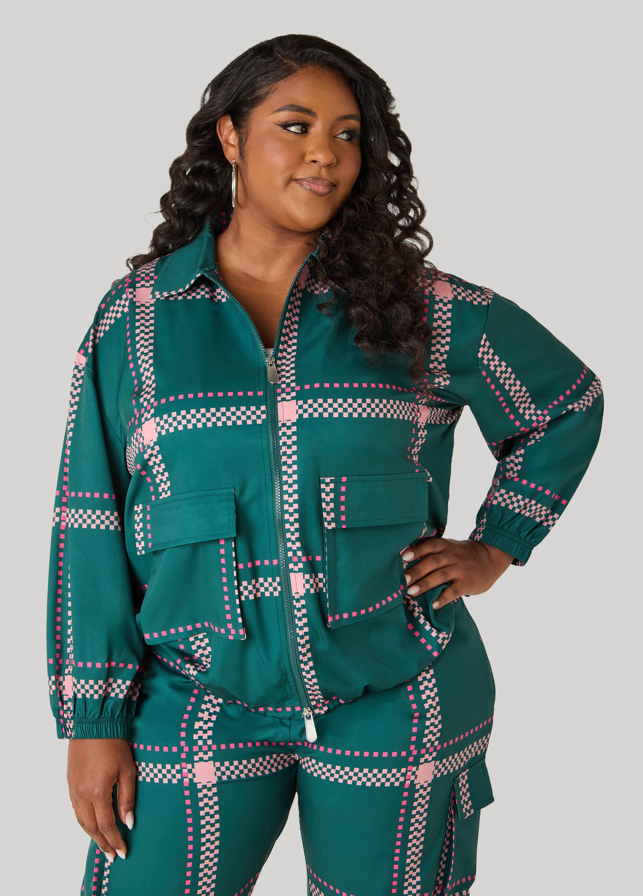 Plus Size Pixel Print Track Jacket