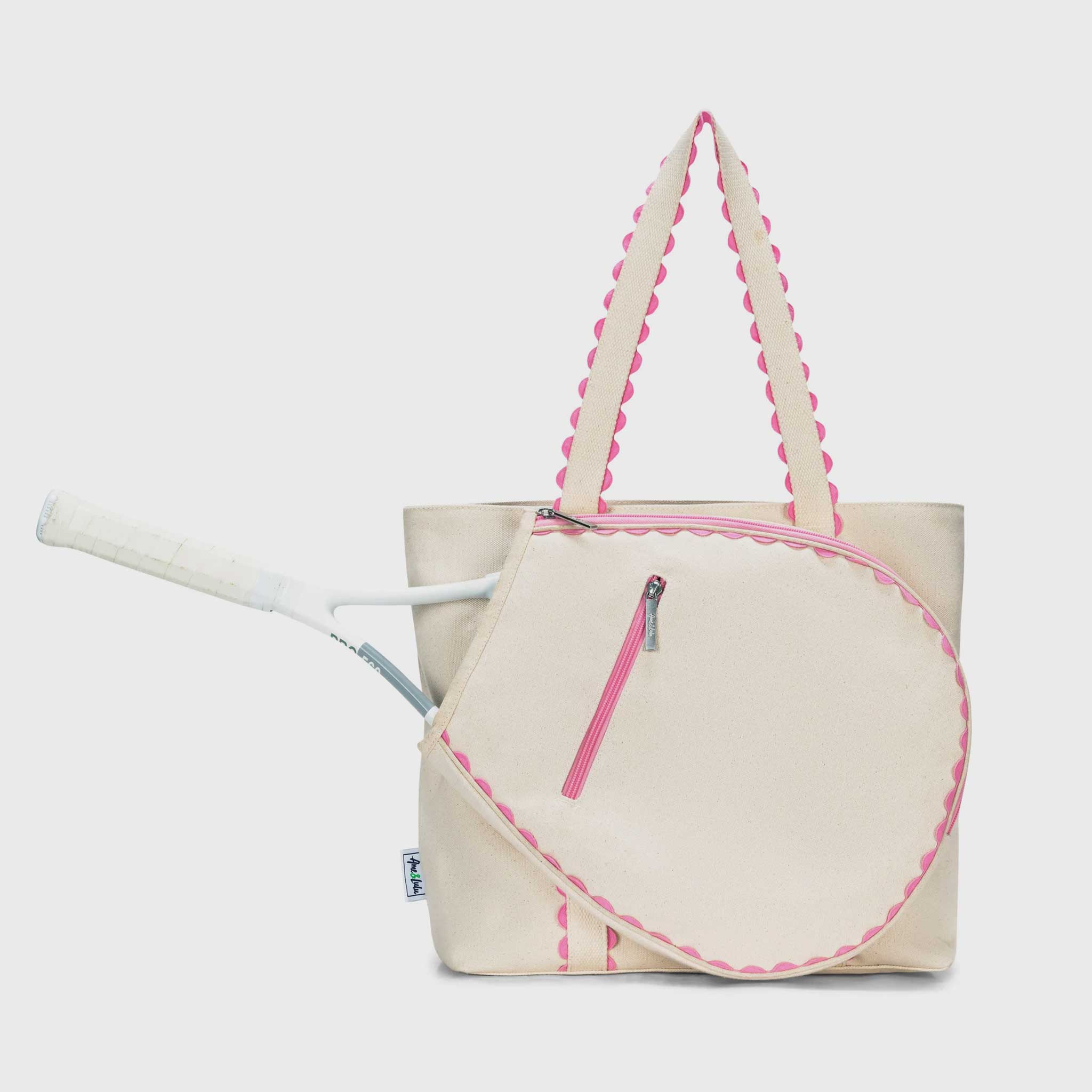 Ame & Lulu Nantucket Tennis Tote Tennis Bags Natural and Light Punk