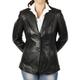 Hip Length Shaped Ladies Black Leather Blazer - Size 14