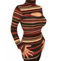 Blue Banana Women's Slashed Polo Neck Striped Jumper Red Size 14