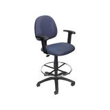 Boss Office Contoured Comfort Rolling Fabric Drafting Stool with Arms in Blue