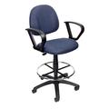 Boss Office Contoured Comfort Fabric Drafting Stool with Loop Arms in Blue