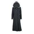 Womens Wool & Cashmere Faux Fur Trim Hooded Long Winter Coat (26, Charcoal Grey)