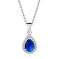 Bling Jewelry 925 Sterling Silver Victorian Vintage Style Delicate Bridal Royal Pear Shape Blue Solitaire Cubic Zirconia Simulated Sapphire AAA CZ Halo 5CT Teardrop Pendant Necklace For Women