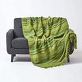HOMESCAPES Extra Large Green Throw “Morocco” Cotton Textured Stripe Throw 254 x 356 cm Bedspread Sofa Throw Handmade Suitable for 3 or 4 Seater Sofas or Double King and Super King Size Beds