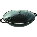 Staub Cast Iron Wok, including Glass Lid and Removable Grid Insert, Suitable for Induction, Ø 37 cm, 5.7 L, Black