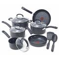 T-fal E765SC Ultimate Hard Anodized Nonstick 12 Piece Cookware Set, Dishwasher Safe Pots and Pans Set, Black
