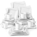 MALACASA Dinner Sets for 6 People, 30-Piece Plates and Bowls Set Porcelain White Dinnerware Sets with 6 Piece Dinner Plates/Dessert Plates/Soup Plates/Cups and Saucers, Series Amparo