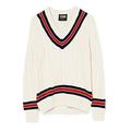 Gunn & Moore GM | Cricket Sweater Pullover | Classic Heavy Cable Knit | Long Sleeve | Cream with Navy Blue & Red Trimmed Collar | XL to fit chest 44"