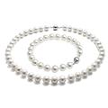 StunningBoutique Ellena Freshwater Pearl Necklace Set 9-10mm White Pearl Neacklace 18", Pearl Bracelet 7.5", Culture Pearls