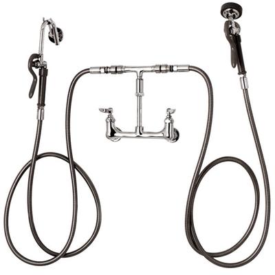 T&S B-2331-08H Wall Mount Kettle Kaddy Dual Hose Pot and Kettle Filler Faucet with 8" Centers, EB-0108-H Spray Valve, Hook Nozzle, Two Wall Hooks, Eterna Cartridges, and Vacuum Breaker