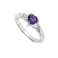 The Amethyst Ring Collection: Beautiful Sterling Silver Heart Shaped Amethyst Engagement Ring with Diamond Set Shoulders (Size Q)