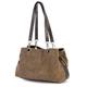 LiaTalia - Lush Italian Suede Womens Twin Handle Multi Zip Pockets Small Shoulder Bag - HOLLY (Taupe)