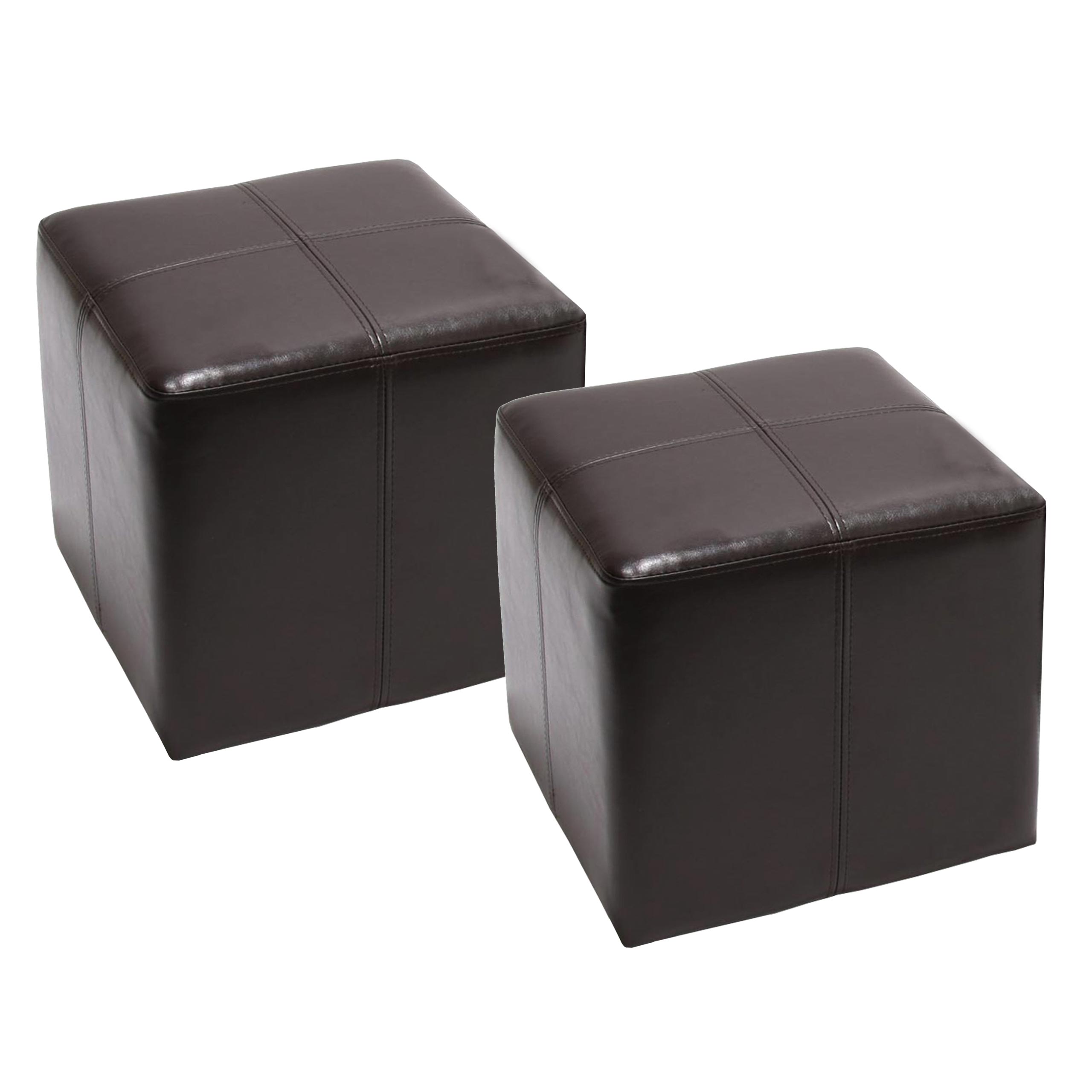 2er-Set Sitzwürfel Hocker Sitzhocker Onex, Leder + Kunstleder, 36x36x36cm MVG-zertifiziert ~ braun