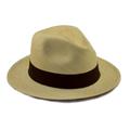 Genuine Panama Hat - Fedora Shape - Rollable/Foldable - Natural Colour with Brown Trim - Size 54cm