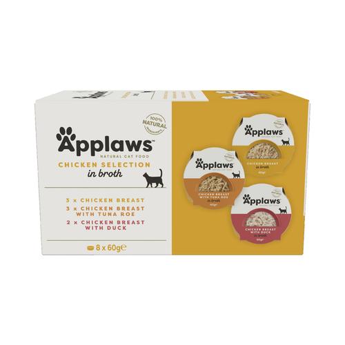 8x60g Cat Pot Selection Hühnchenauswahl Applaws Katzenfutter nass Probierpack