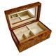 Ladies Handmade Wooden Jewellery Trinket Box with Lock Mirror and Separate Tray Cream Velvet Lined