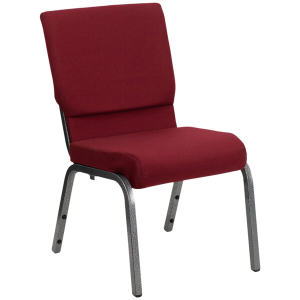 "Flash Furniture XU-CH-60096-BY-SILV-GG Burgundy 18 1/2"" Wide Church Chair with Silver Vein Frame"