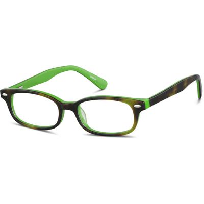 Zenni Kids Rectangle Prescription Glasses Green Tortoiseshell Plastic Full Rim Frame